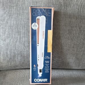 Conair Double Ceramic 1 Inch Flat Iron, New, Straight + Shine